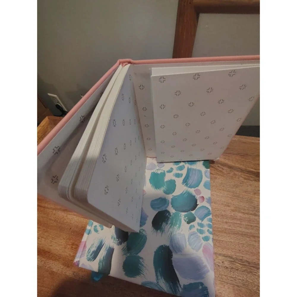 Belle Style Set of 2 Blank Journals Pink Cat Abstract and Multicolor Covers